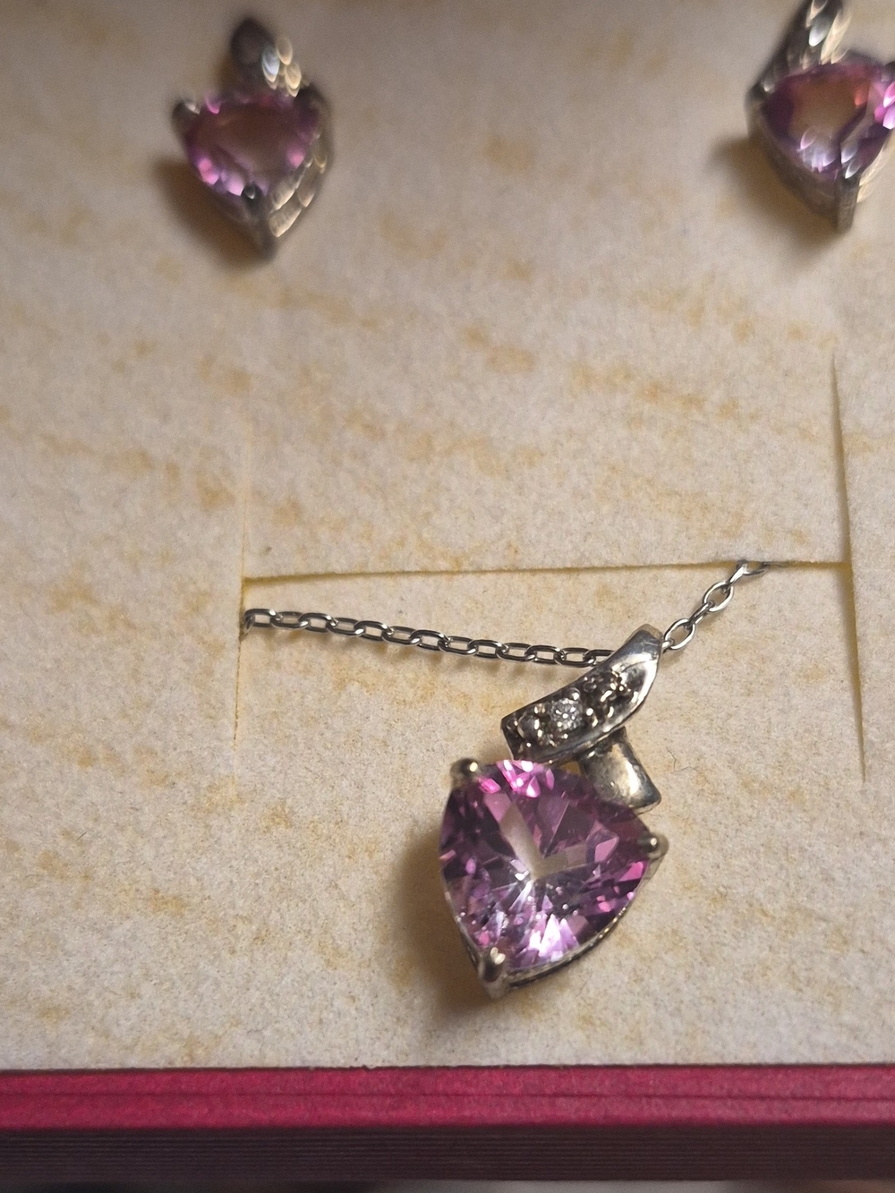Silver-Tone Heart Pendant Necklace with Pink Crystal